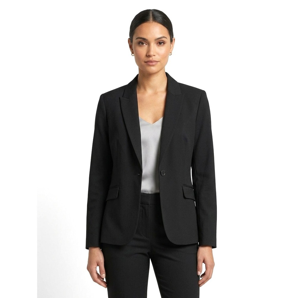 Vixen Single‎ Breasted Suit Blazer Womens Medium Black Peak Lapel One-Button